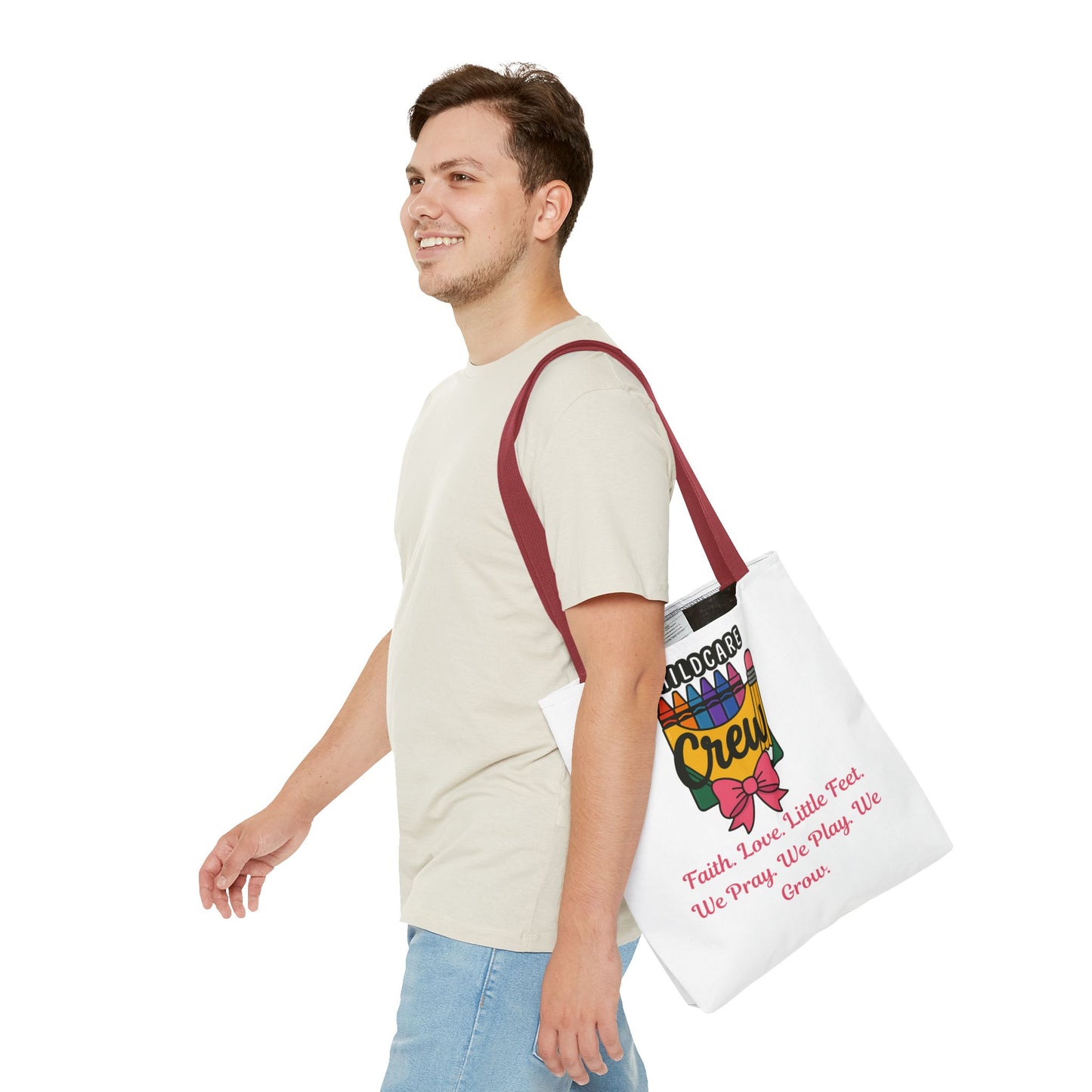 Faith, Love, Little Feet Childcare Crew Tote Bag