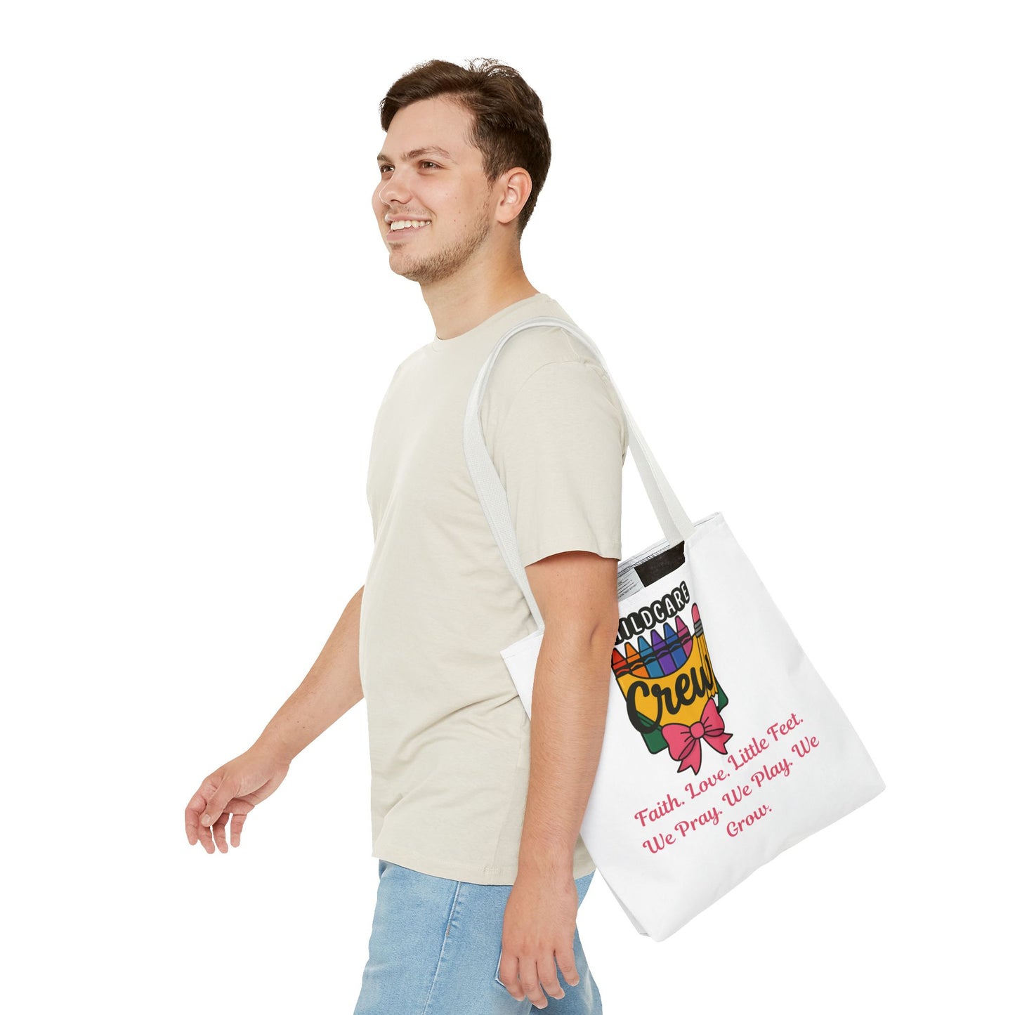 Faith, Love, Little Feet Childcare Crew Tote Bag