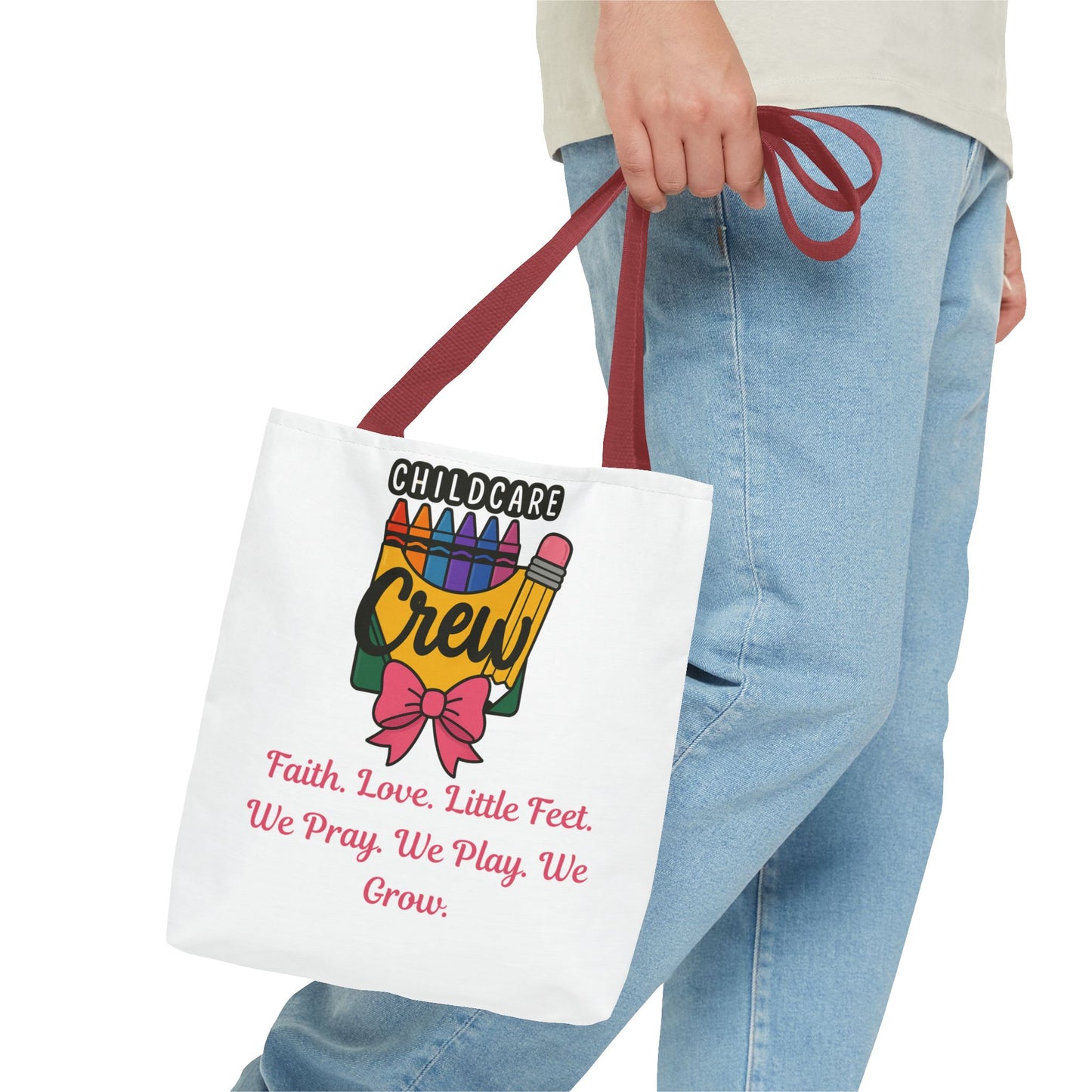 Faith, Love, Little Feet Childcare Crew Tote Bag