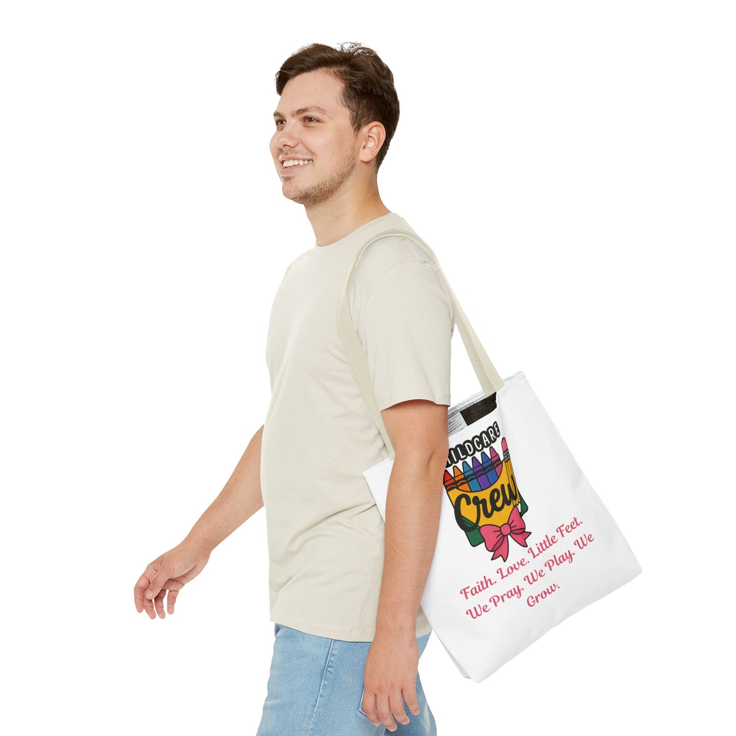 Faith, Love, Little Feet Childcare Crew Tote Bag