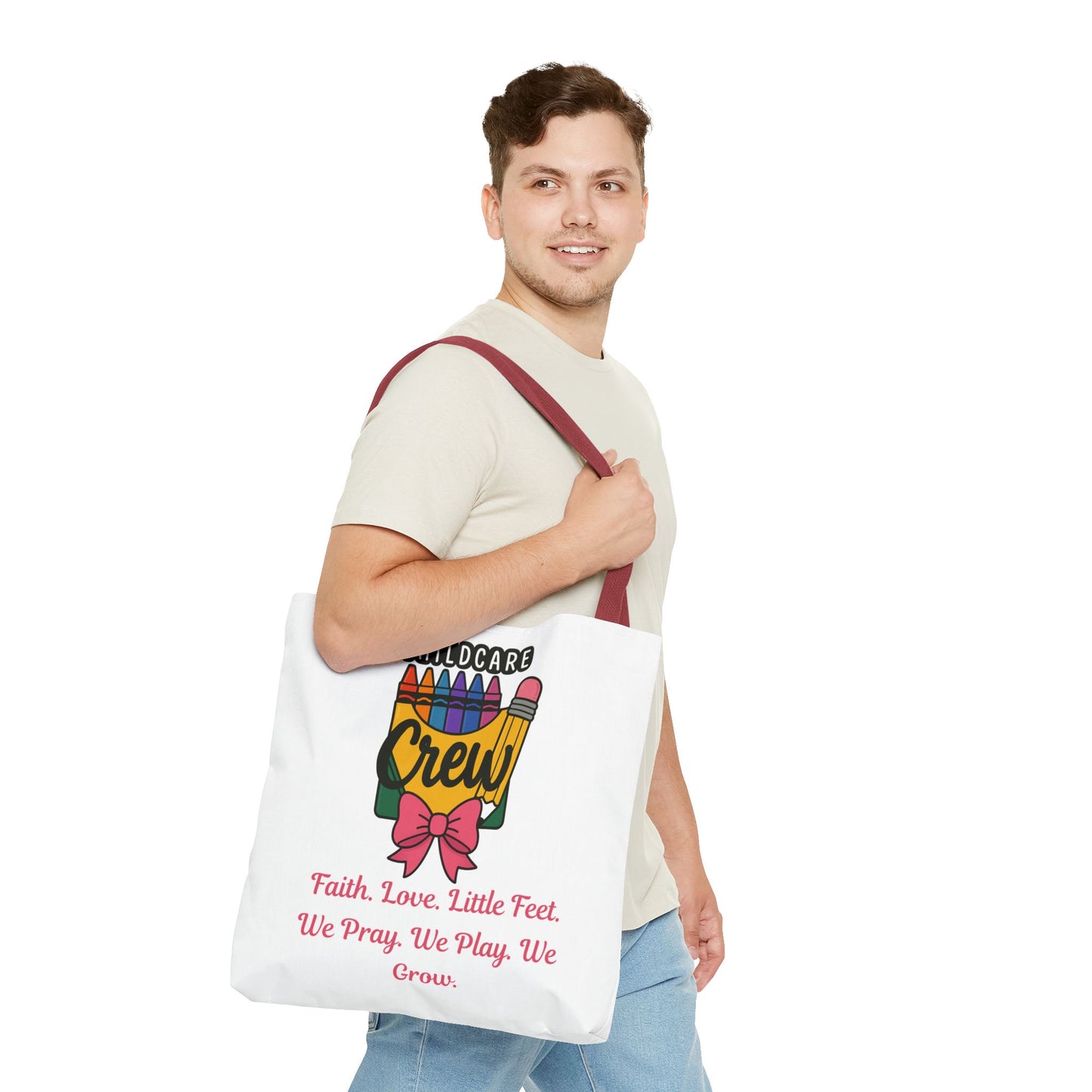 Faith, Love, Little Feet Childcare Crew Tote Bag