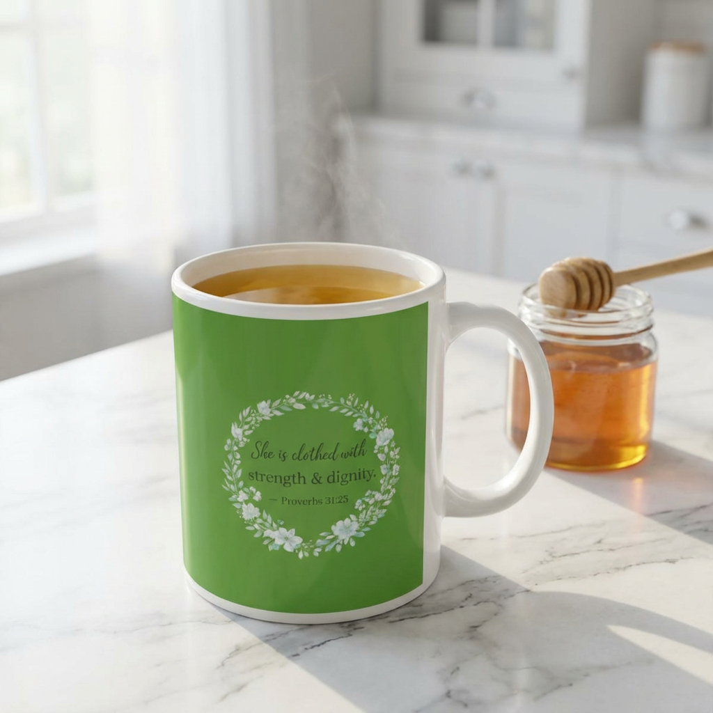She Is Clothed with Strength & Dignity Proverbs 31:25 Scripture Mug