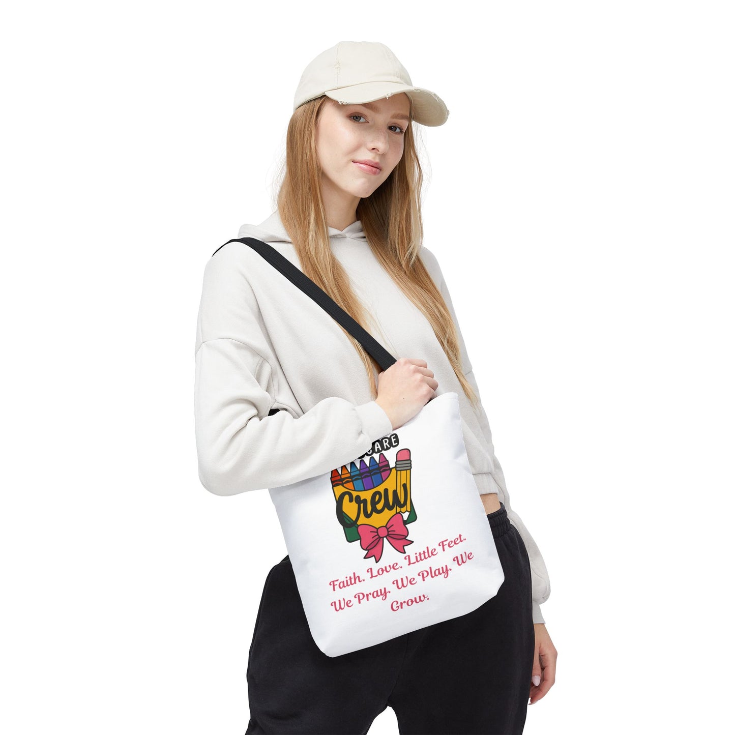 Faith, Love, Little Feet Childcare Crew Tote Bag
